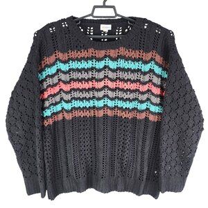 Womens Black LuLaRoe Crochet Knit Mariah Sweater Stripes Long Sleeve Size 3XL